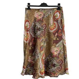 Pierre Cardin Y2K Satin Elastic Waist Boho Paisley Print Skirt Women’s 8